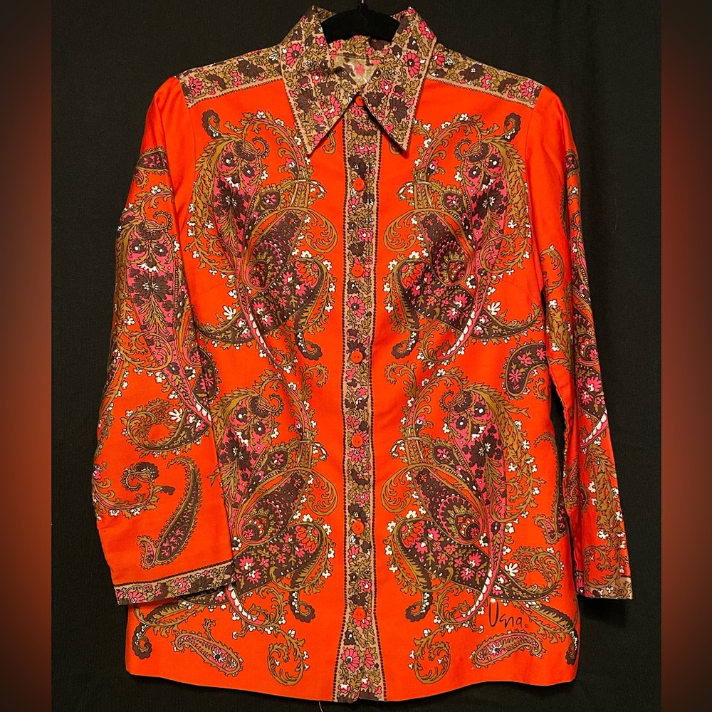 Designer Orange Paisley 3/4 Sleeve Button Down